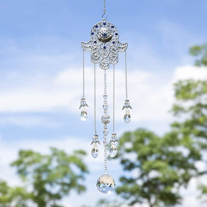 Hanging Crystal Blue Evil Eye Protection Pendant Hamsa Hand Suncatcher Angel Wing Decor Prism Sun Catchers Indoor Window Decoration Charm