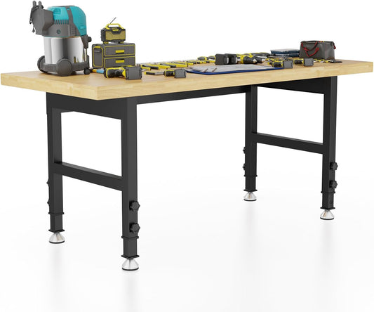 60'' Adjustable Workbench Table, Metal Tool Bench Work Bench for Garage, Large Load Capacity Workshop Table for Office,Workshop,Home, Easy Assembly