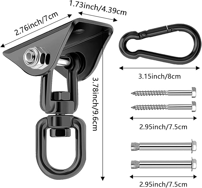 Heavy Duty Hammock Hanging Kit, 360° Rotating 1200 lb Swing Hangers for Hammock Chair Stand, Yoga, Porch Swing, Tree, Seat, Ceiling Mount, Outdoor Indoor Hanging Hardware Black | Pack of 5
