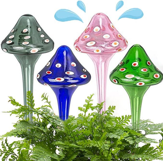 4 Pcs Plant Watering Globes, Hand-Blown Mushroom-Shaped Self Watering Globes, Suitable for Indoor&Outdoor Plant Watering Devices