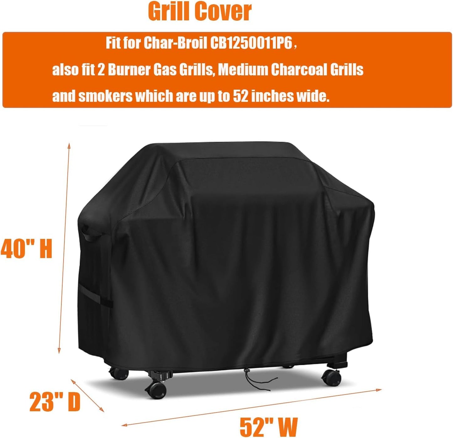 Grills Cover for Charbroil Performance Medium Grill - CB1250011P6, Waterproof Covers for 2 Burner Gas Grills-52 W x 23" D x 40" H