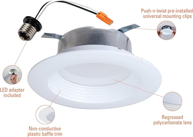 HALO LTE 4 Inch Indoor/Outdoor Recessed LED Trim Can Light, 3000K - Contractor Value Pack (12-Pack) - LTE46930-12PK