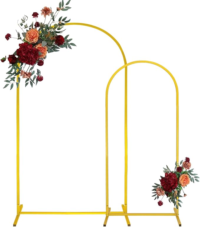 Gold Metal Arch Backdrop Stand 2 Set 7.2FT, 6FT Wedding Arch Stand Arched Door Frame for Birthday Party Baby Shower Ceremony Indoor Outdoor Celebration Decor (7.2FT, 6FT)