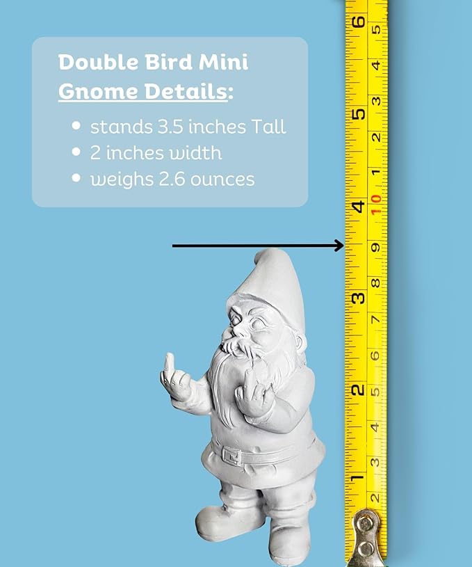 Gnometastic Gnude Mini Gnomes - Double Bird Unpainted Gnome Statue, 3.5in Tall - DIY Paint Your Own Gnome - Polyresin Indoor/Outdoor Funny Garden Gnomes to Paint for Adults