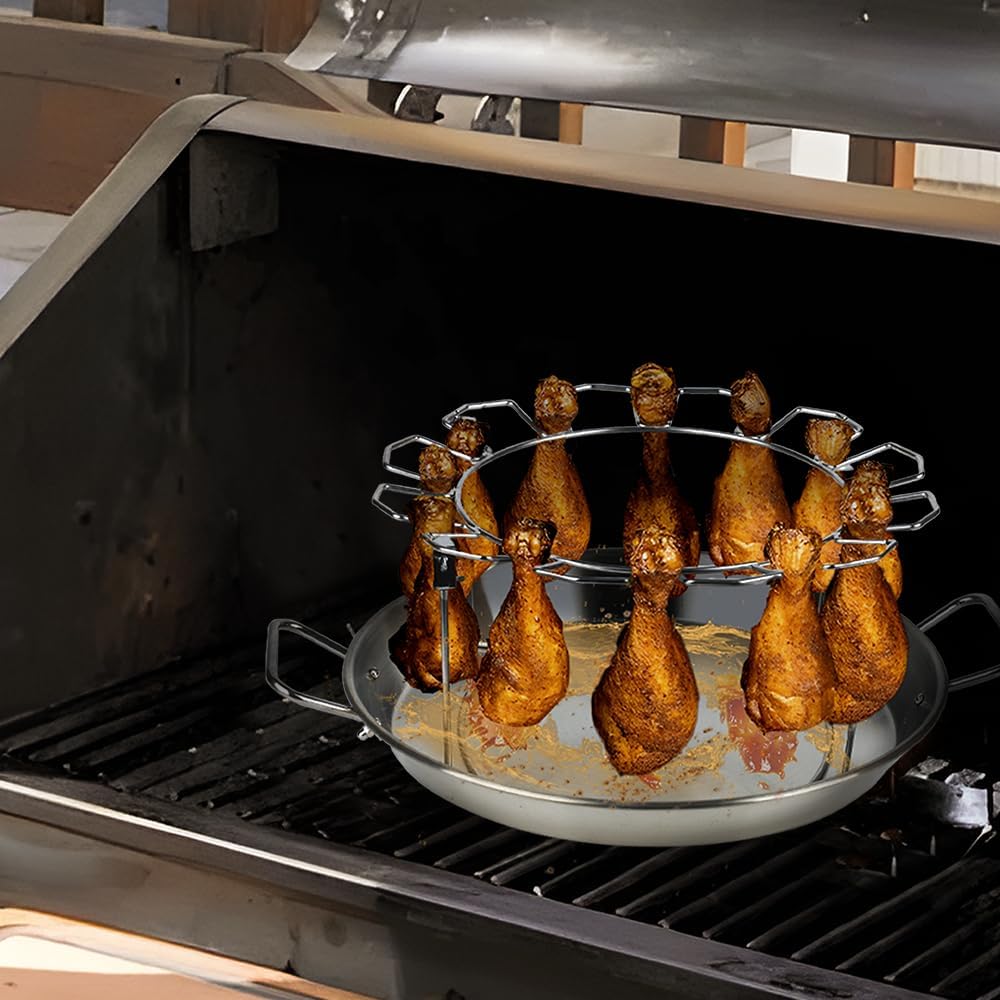 13" Vertical Skewer Gyro Pan Spit Shawarma Stand for oven with Chicken Leg Rack, Al Pastor Skewer for Grill, El Pastor Hack for Tacos Chicken, Brazilian, Stainless Steel, with 8",10" and 12" stick