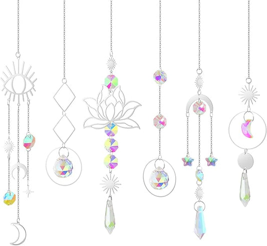 ilclviz Suncatcher Crystal Hanging Sun Catcher Prism with Chain Pendant Ornament Crystal Balls for Window 6 Pieces