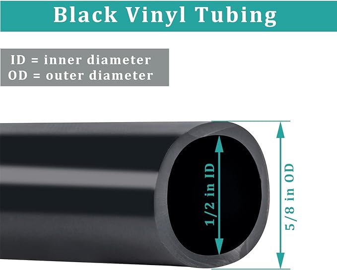 1/2" id - 100ft Black Vinyl Tubing Flexible PVC Tube Hybrid Hose Transfer Water Fuel Gas for Pond Fountain Garden Waterfall, Durable and Safe, with 2 Hose Clamps
