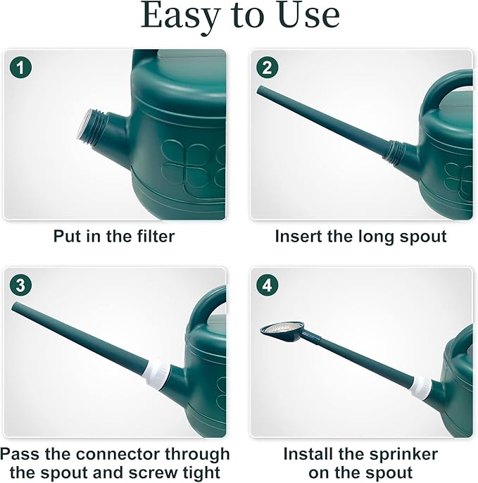 2 Gallon Watering Can for Outdoor Plants with Removable Long Spout and Stainless Steel Sprinkler Head, Large Plastic Watering Can for Garden Flowers Plants