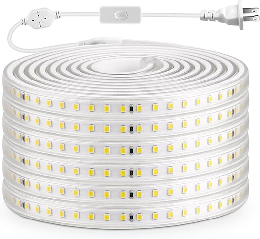 AIMENGTE Outdoor LED Strip Lights Waterproof, AC 110V, 1200LEDs, 6500k LED Rope Bright Lights for Garden, Patio, Indoor Under Cabinet Home Christmas Decoration(32.8ft, Cool White)