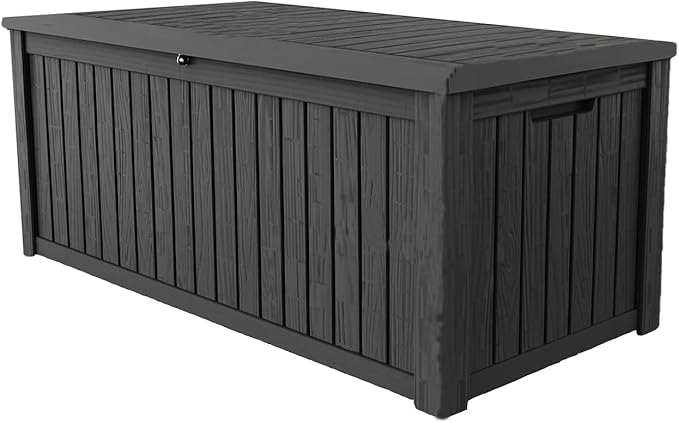 180 Gallon Lockable Resin Deck Box, Waterproof & UV-Resistant Outdoor Storage Box for Outdoor Cushion Storage, Garden Tools & Pool Accessories Storage, Black