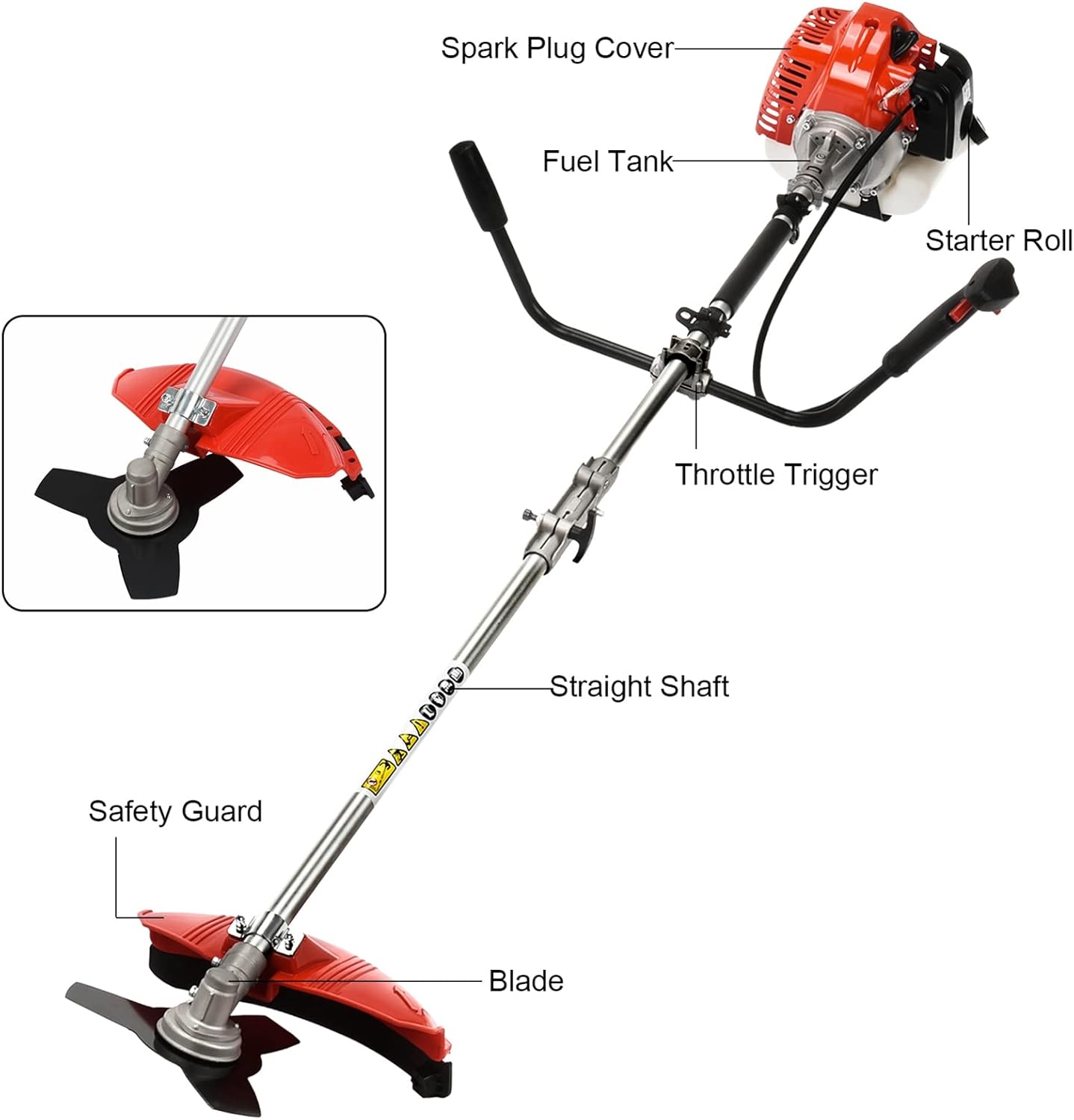 52cc Gas Grass Trimmer, 2 in 1 Petrol Weed Eater, 2-Stroke Weed Whacker Cordless, Backpack Brush Trimmer Garden Tools Red