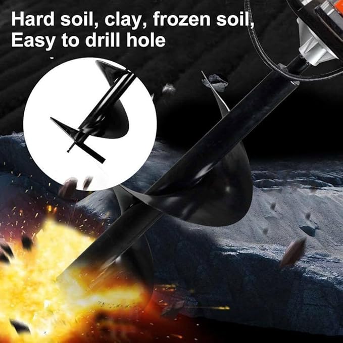 62cc 2.8HP Post Hole Digger Gas Powered, Gas Earth Auger/Ice Auger, with 2 Drill Bits 3"/6"/8" + 3 Extension Bar, One Man Earth Auger for Planting Fence, EPA Compliant Post Hole Auger