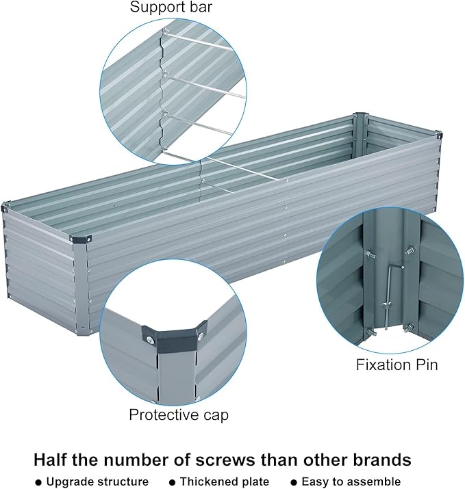 12x2x1FT Galvanized Raised Garden Beds Kit Large Outdoor Metal Gardening Planter Box for Vegetable Elevated Flower Herbs, Gray