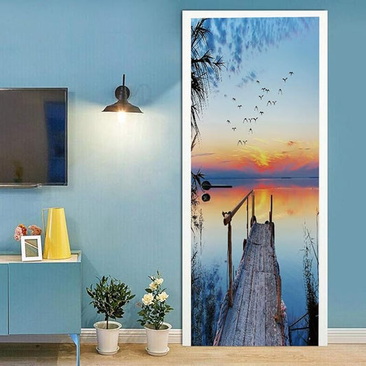3D Door Stickers Murals - PIER - Peel & Stick - Waterproof & Washable - Matt Finish - Realistic Blue Birds - Adults - Wall & Door - Decoration