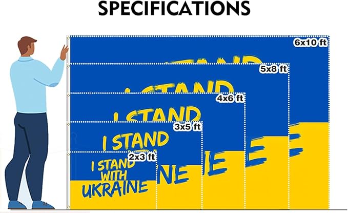 I Stand with Ukraine Flag 4x6FT Ukrainian National Polyester Banner With 2 Grommets Fade Resistant Vivid Color For Patriotic Festival Events Party Decoration