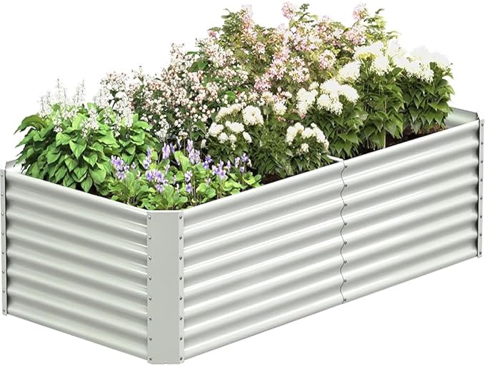 8x4x2ft Galvanized Raised Garden Bed Outdoor, Metal Garden Bed for Vegetables, Above Ground Garden Box for Flower, Steel Raised Beds for Gardening - White