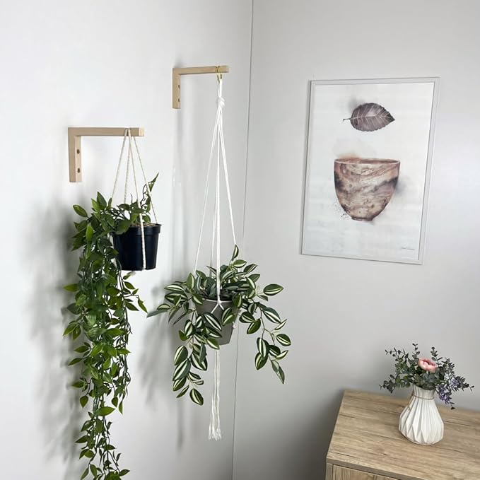 2-Piece Set of Plant Hooks for Wall 6 Inch - L-Shaped Mounted Wooden Plant Hook - Indoor and Outdoor Bracket Plant Hanger for Planters, Lanterns, Bird Feeders and Plant Basket (Natural)