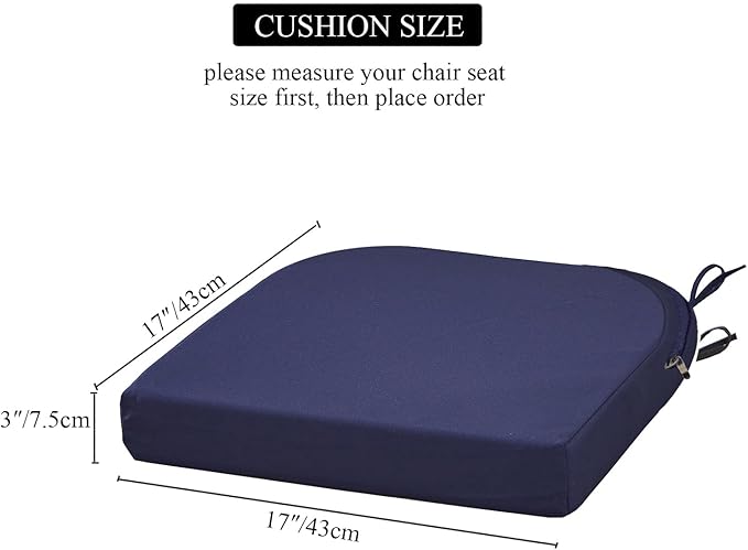 17 x 17 Inch Outdoor Seat Cushions for Patio Furniture with Non Slip and Ties Waterproof & UV Resistant Round Corner Outdoor Chair Cushions Replacement Set of 2, Navy Blue
