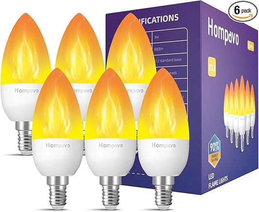 Hompavo 【Upgraded】 LED Flame Light Bulbs, 3 Modes Flickering Light Bulbs, E12 Chandelier Base Candle Fire Light Bulb for Halloween, Christmas, Party, Porch, Indoor & Outdoor Home Decoration - 6 Pack