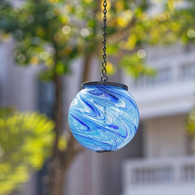 Hanging Solar Lanterns Outdoor Waterproof, Color Changing LED Solar Lantern, Gazing Ball Globe Hanging Lantern Decor for Yard Garden Patio
