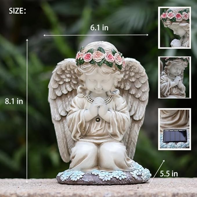 Garden Statues for Outside, 3 LED Solar Praying Angel Figurines Decorative Light, Waterproof Resin Fairy Statue Solar Light for Patio Balcony Yard Lawn Ornament Gifts for Mom (PrayAngel)