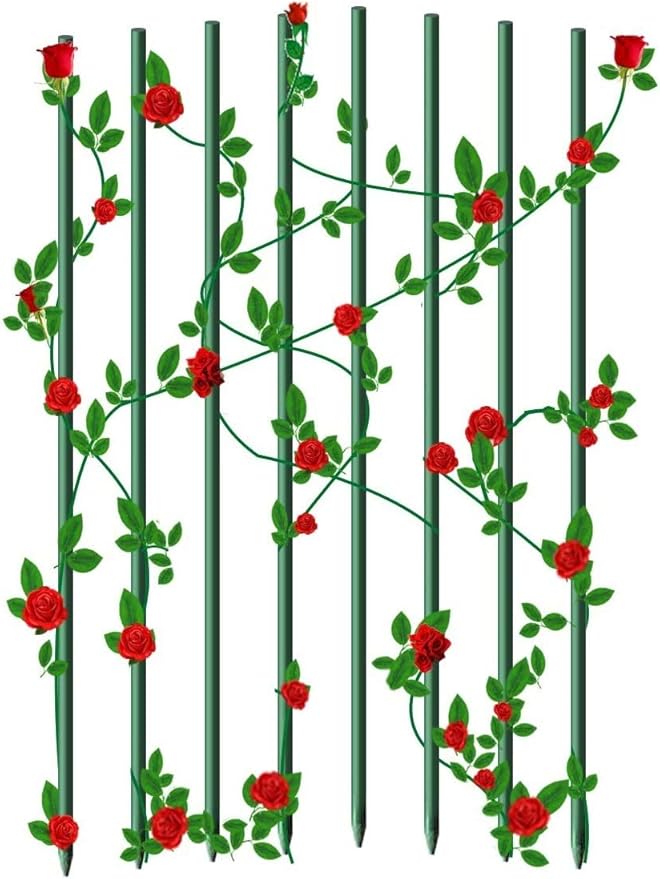 Garden Stakes 3/8" Dia 6 FT FRP Plant Supporting Stakes for Climbing Tomato Cucumber Strawberry Bean Tree, Pack of 10, Dark Green