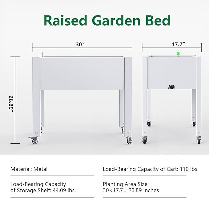 Horticulture Raised Garden Bed with Legs, Divisible Raised Resin Planter Box for Backyard, Patio, Balcony, with 4 Legs, 4 Swivel Lockable Wheels(Ashen,30.04 * 17.72 * 28.9)