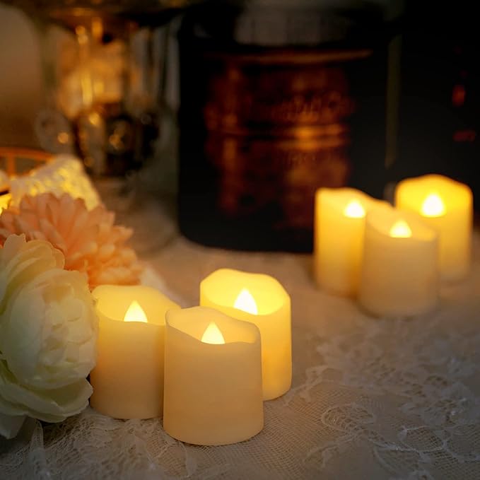12 PCS Rechargeable Candles Flameless Tea Lights with Remote, USB LED Tealights with Timer Flickering Fake Candle, Votive Tea Light for Halloween, Holiday, Christmas, Party, Home Decorations