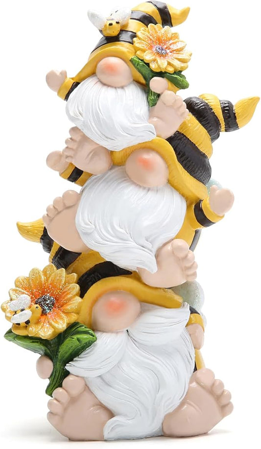 Hodao Summer Bee Gnome Decorations Indoor Home Table Decor Cute Stacked Bee Gnome Figurines Gifts -Swedish Dwarf Elf Figurines Summer Garden Honey Bees Gnomes Decorations (Bee1)