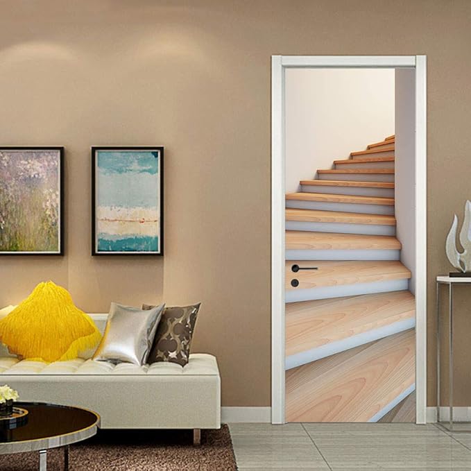 3D Door Stickers Murals Peel and Stick - Stairs - Door Wallpaper Self-Adhesive Door Decals Removable PVC Waterproof Door Poster for Bedroom Living Room Door 34.6" x 78.7"