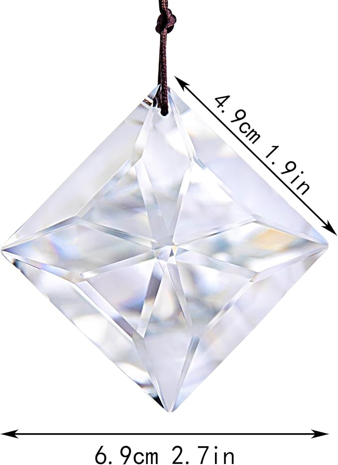 HDCRYSTALGIFTS Set 2,50mm Hanging Faceted Crystals Suncatcher Ornament Window Prisms Rainbow Maker Chandelier Crystal Pendant(Square)