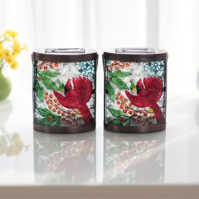 2 Pack Cardinal Solar Lanterns Outdoor Waterproof, Hanging Tabletop Solar Lantern with LED Light for Garden Yard Lawn