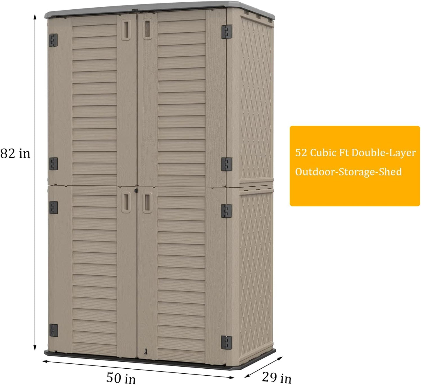 HOMSPARK Storage Shed Weather Resistance, Multi-Purpose Outdoor Storage Cabinet Waterproof, Outdoor Storage Cabinet for Garbage Cans, Lawnmower, Garden Accessories (Coffee, Tall shed-53 cu ft)