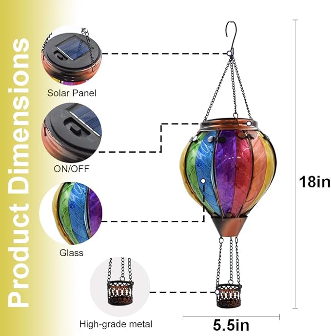 2PC Hot Air Balloon Solar Lantern with 2PC Shepherd Hook, Flickering Flame Hanging Solar Lanterns Outdoor Lights Waterproof Lanterns Decorative Garden Patio Yard Party Decor Colorful
