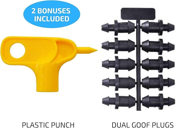 1 GPH Netafim Woodpecker Jr Pressure Compensating Dripper Emitters (35-Pack) Kit with Hole Punch Tool and Goof Plugs for Drip Irrigation Systems
