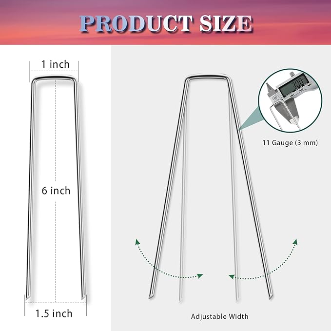 Gtongoko 50 Pack Galvanized Landscape Staples, Garden Stakes, Tent Stakes, Plant Cover Stakes 6 Inch Ground Stakes for Landscaping Securing Weed Barrier Fabric, Irrigation Tubing, Holding Fence