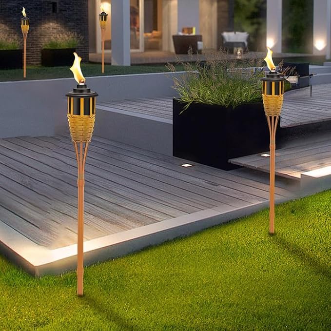 4 Pack Torch Canisters,16oz Replacement Torch Refillable Canisters with Wicks,Caps, Outdoor Citronella Fuel Torch Canister for Luau Party, DIY Garden Decor.