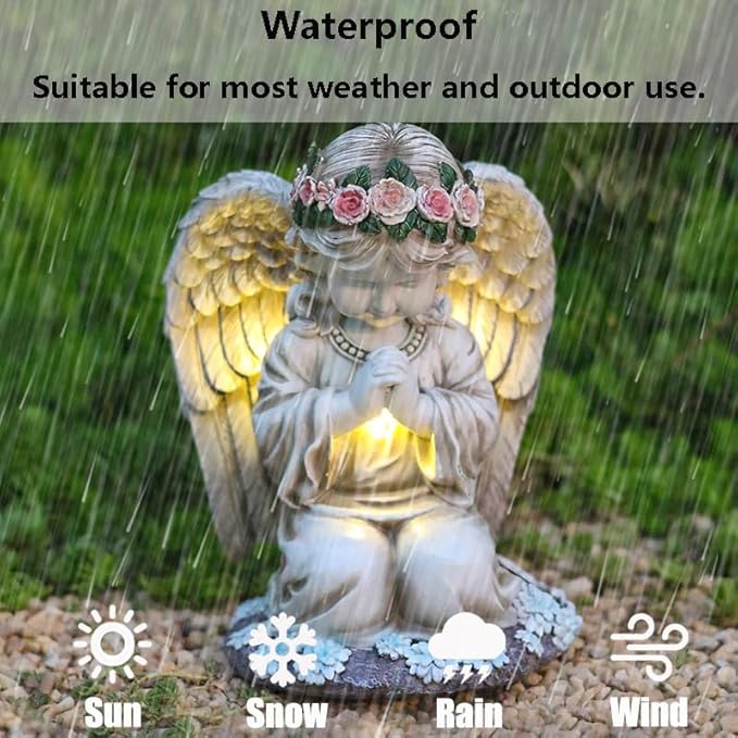 Garden Statues for Outside, 3 LED Solar Praying Angel Figurines Decorative Light, Waterproof Resin Fairy Statue Solar Light for Patio Balcony Yard Lawn Ornament Gifts for Mom (PrayAngel)