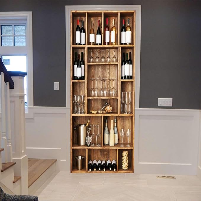 3D Door Wallpaper Self-Adhesive Door Sticker - Wine Cabinet - Door Film Poster Premium PVC Waterproof Wall Sticker for Bedroom Living Room Door Decoration Wallpaper 80 x 200 cm