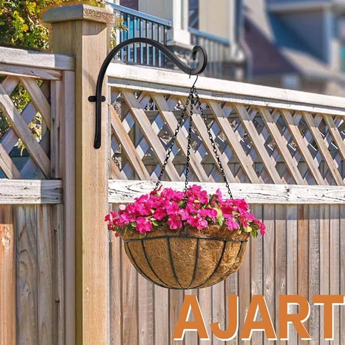 AJART Hanging Plant Hanger Outdoor: 12-Inch Bird Feeder Wall Hooks - Rust-Resistant Plant Bracket Hook for Hanging Flower Baskets