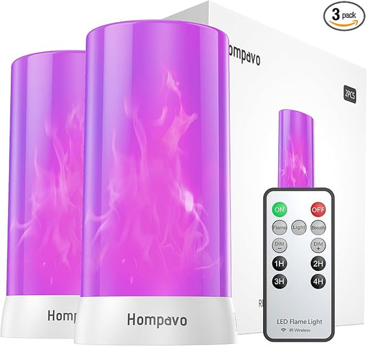 Hompavo 【Upgraded】 LED Flame Lights with Remote & Timer, Waterproof 4-Mode Rechargeable Battery Operated Flameless Candles, Pillar Flickering Lanterns for Room Patio Wedding Halloween Home Decor
