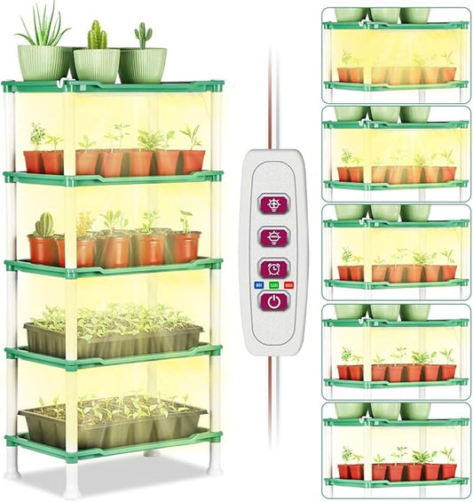 5-Tier Plant Stand with Grow Lights - Seed Starting Kit Germination Tray Full Spectrum Sunlike Plant Light for Indoor Plants, Greenhouse, Succulents, Seedlings