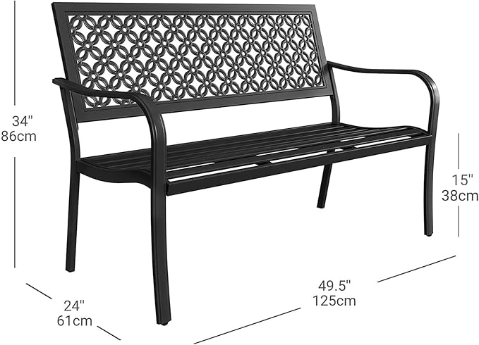Grand patio 50" Outdoor Bench Garden Bench with Armrests Bench for Outdoors Lawn Yard Porch Black