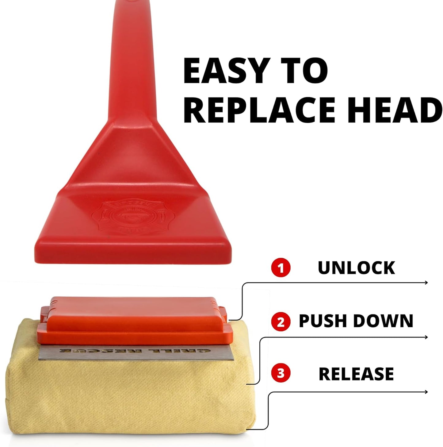 Grill Rescue BBQ Replaceable Cleaning Head, Bristle Free - Durable and Unique Scraper Tools for Cast Iron or Stainless-Steel Grates, Barbecue Cleaner