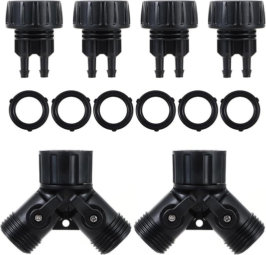 6pcs Garden Hose Adapters Kit, 2 Way Y Water Splitter Connector with 3/4'' Faucet Convert to 1/4'' Drip Irrigation Tubing Adapters, Garden Outdoor Watering Hose Connectors Set