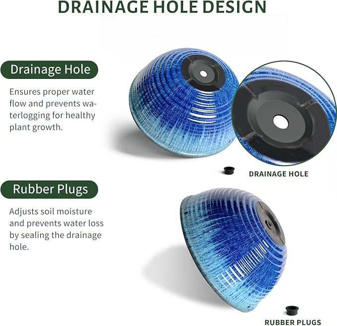 10in Hanging Planters for Indoor and Outdoor Plants, 2 Pack Hanging Planter with Drainage Hole, Round Hanging Flower Pots for Garden Home Decor (Blue Glaze)