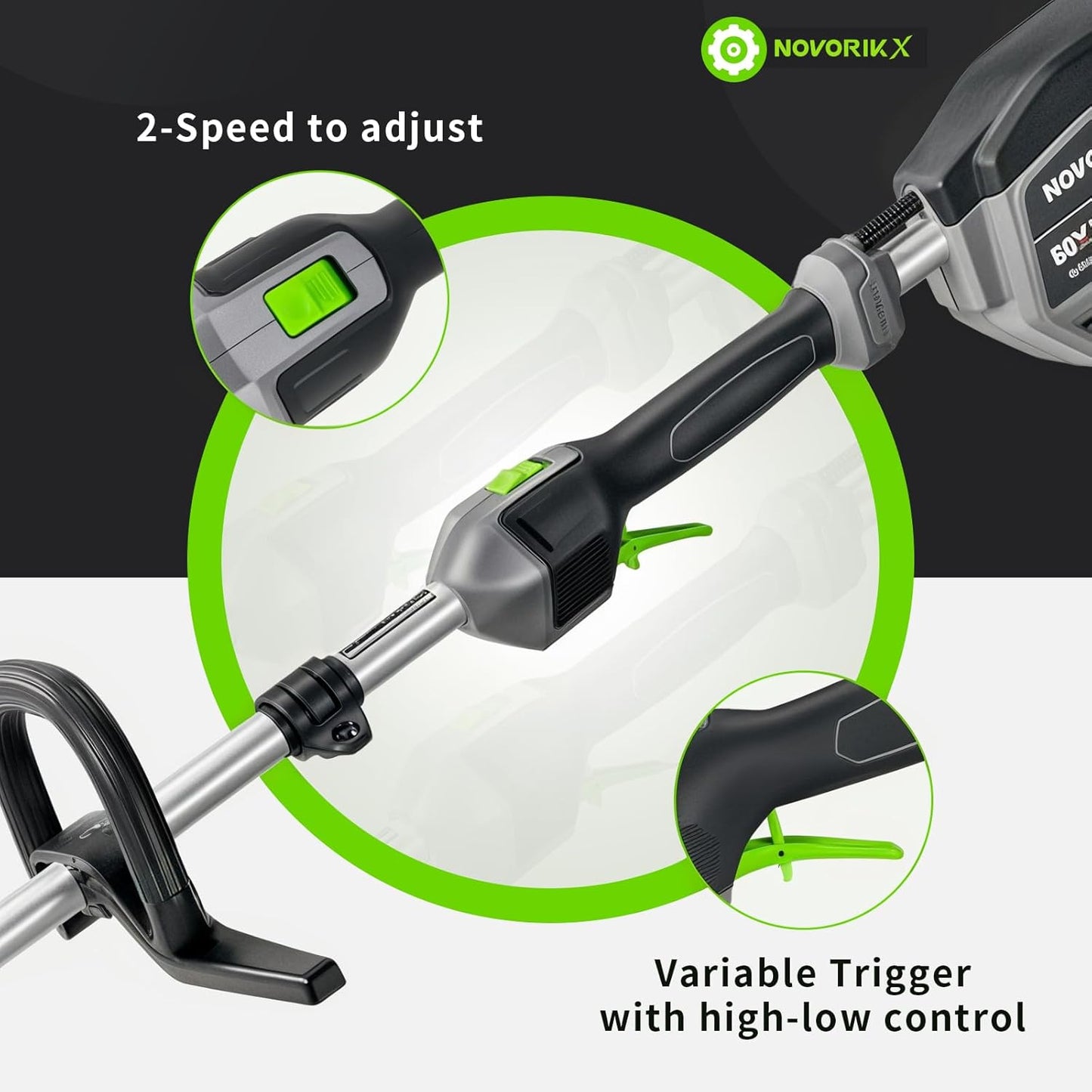 60V Lithium Ion Cordless String Trimmer, 17 Inch Two Speed Brushless String Trimmer with 5.0Ah Battery and Charger