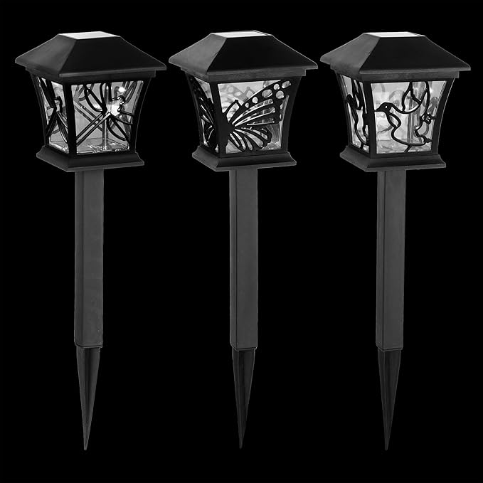 Alpine Corporation Solar-Powered Nature Inspired Pathway Lights, 3-Piece