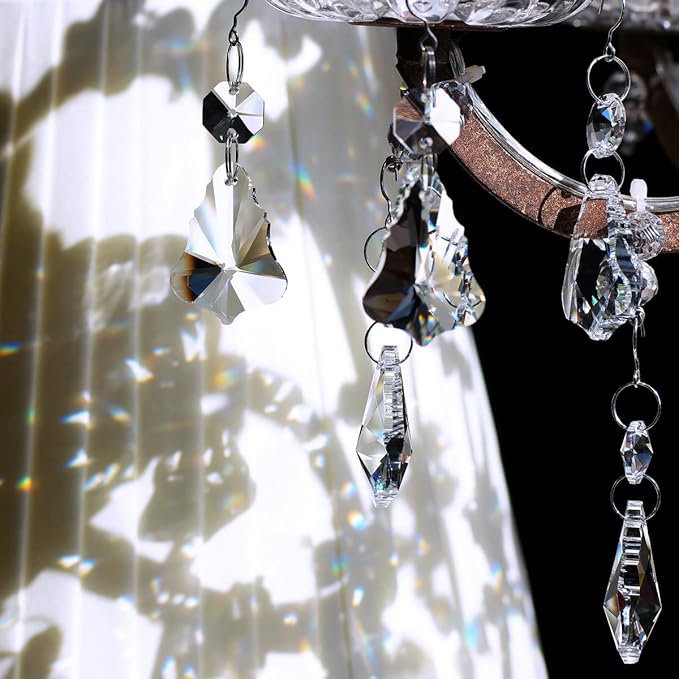 12pcs Crystal Prism Suncatchers, Hanging Crystals Chandelier Replacement for Windows, Christmas Trees Shape Rainbow Maker Home Decoration