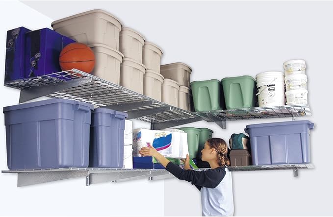00651 2-Pack Heavy Duty Steel Wall Garage Shelving, 45-Inch X 15-Inch, Low-Profile Brackets, Max Shelf Load 200 Pounds, Hammertone